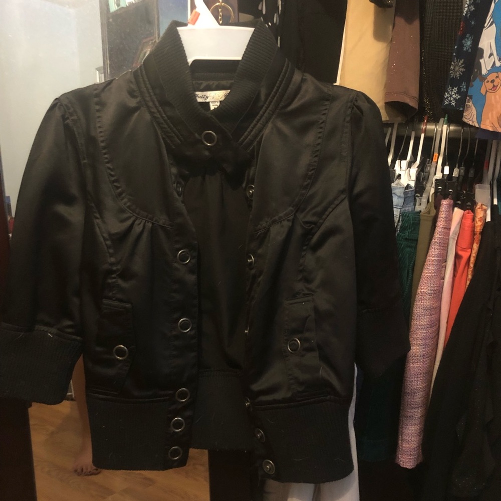 Pretty Girl Button Down 3/4 sleeve Bomber Style Jacket in Black- Size Medium